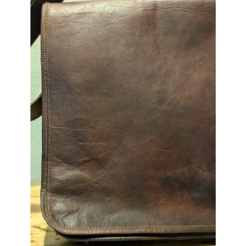 Brown No Fabric Content Canvas Lined Shoulder Strap Brief Bag